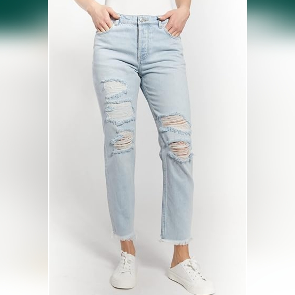 OAT New York High Rise Miami Light Wash Denim Jeans Boyfriend Raw Hem New NWT